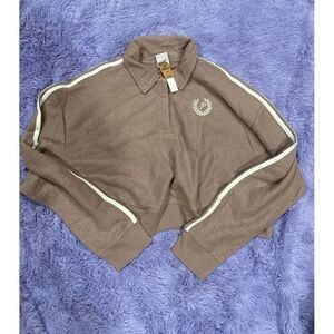 Pink Reverse Fleece Cropped Polo Sweatshirt Size‎ XL